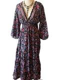 Long Sleeve Bohemian Maxi dress (black n pink)