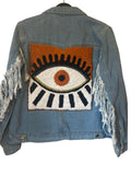 Embellished fringe denim evil eye n snake jacket