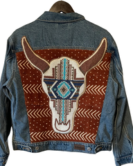 Western Cow Skull and Desert Landscape Denim Jacket. One of a 